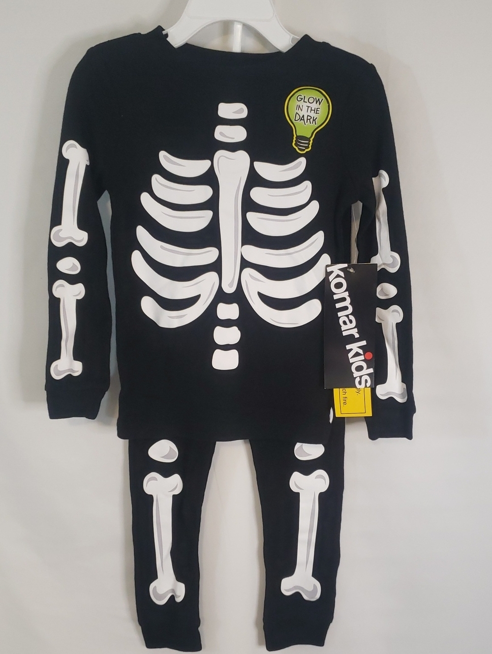 Komar Kids Black Glow-in-the-Dark Skeleton Kids Costume Pajama Set
